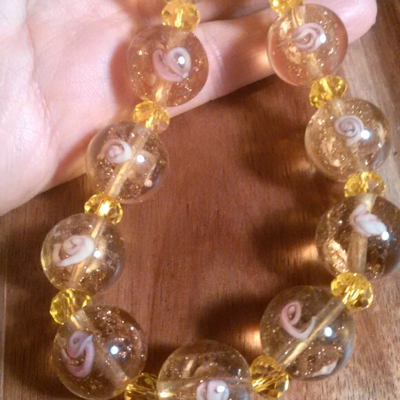 Champagne Color Murano Style Silvertone Necklace - Picture 7 of 15